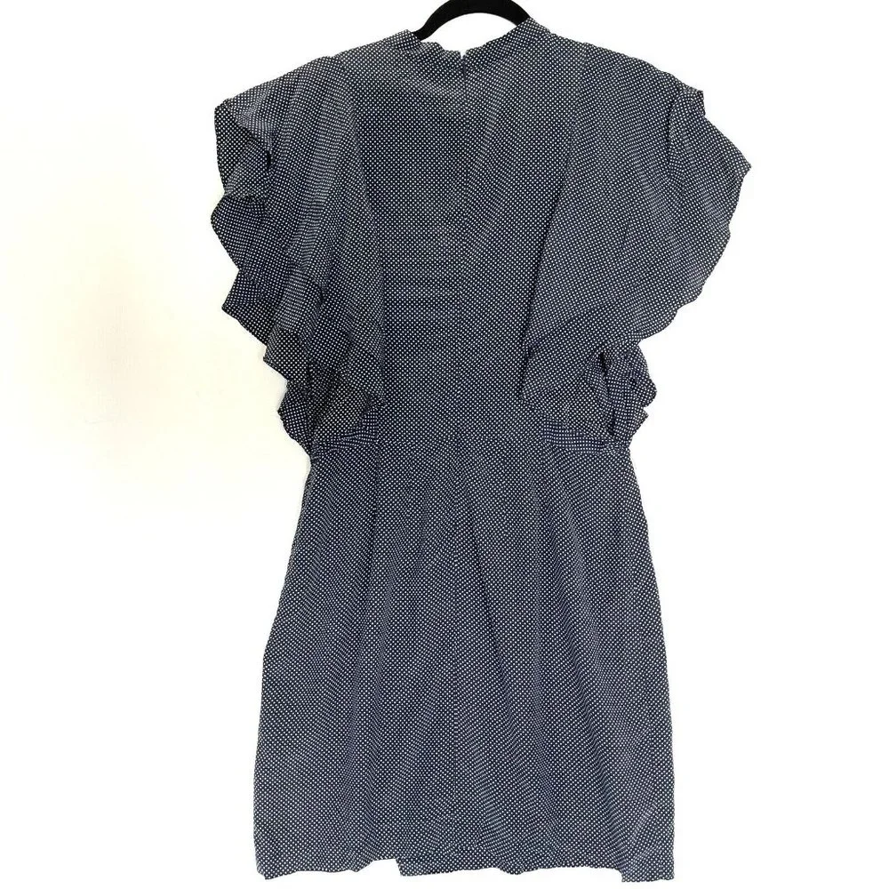 Anthropologie Avec les Filles Dress Women Medium Blue Polka Dot Ruffle Pockets - Picture 8 of 12